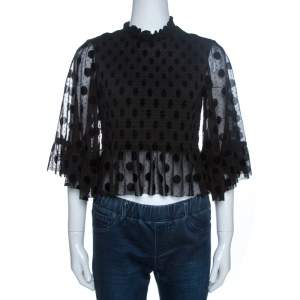 McQ by Alexander McQueen Black Shirred Tulle Peplum Top S