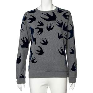 McQ by Alexander McQueen Grey Flocked Swallow Print Cotton Sweatshirt S