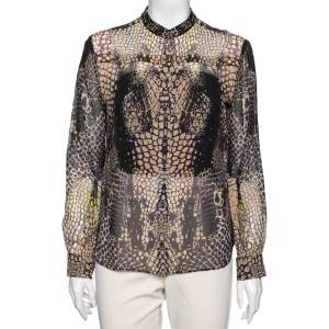 McQ by Alexander McQueen Multicolor Croc Printed Silk Long Sleeve Blouse M