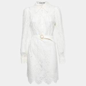 Pre Owned McQ by Alexander McQueen Off White Lace Belted Button Front Dress M