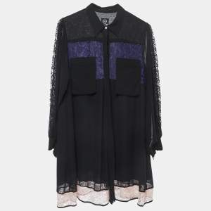 McQ by Alexander McQueen Black Crepe Button Front Flared Short Shirt Dress M