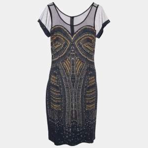 McQ by Alexander McQueen Black Printed Knit & Tulle Midi Dress M