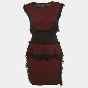 McQ by Alexander McQueen Red/Black Wool Fringed Mini Dress M