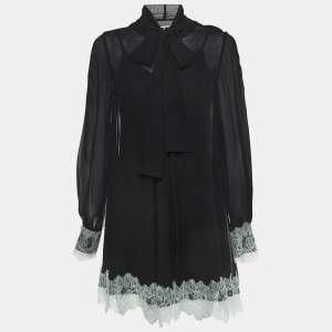 McQ by Alexander McQueen Black Chiffon Tie Neck Mini Dress S