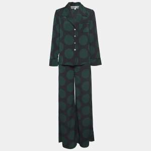McQ by Alexander McQueen Black/Green Polka Dots Crepe Pajama Set S
