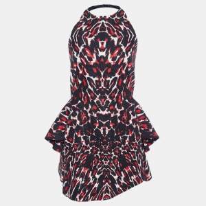 McQ by Alexander McQueen Black Printed Cotton Halter Neck Mini Dress S