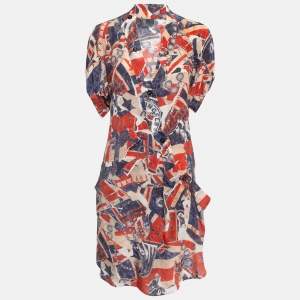 McQ by Alexander McQueen Multicolor Printed Silk Draped Short Dress S