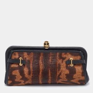 McQ by Alexander McQueen Brown/Black Leopard Print Calfhair Clutch