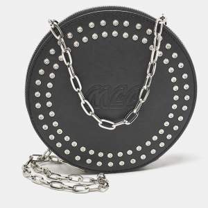 McQ by Alexander McQueen Black Leather Studded Round Chain Pouch
