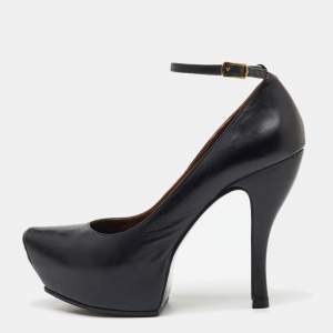 McQ by Alexander McQueen Black Leather Burlesque Ankle Strap Platform Pumps Size 38
