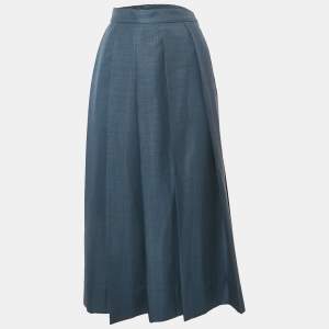Pre Owned Mero Studio Blue Crepe Pleated Midi Skirt S