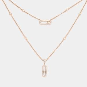 مملوكة مسبقًا Messika Move Uno 2 Row Pave Diamond 18k Yellow Gold Necklace
