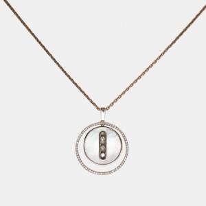 مملوكة مسبقًا قلادة ميسيكا ذهب وردي عيار 18 ألماس موف لاكي لؤلؤ أم مزدوجة مقلوبة الأم 