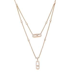 Messika Move Uno 2 Rows Pave Diamond 18K Rose Gold Layered Necklace