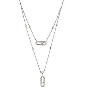 Messika Move Uno 2 Rows Pave Diamond 18k White Gold Necklace