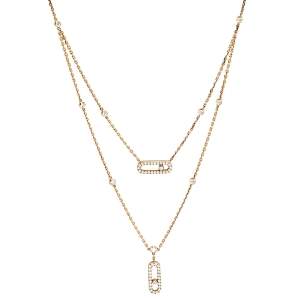 Messika Move Uno 2 Row Pave Diamond 18k Rose Gold Necklace