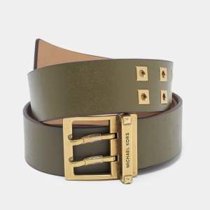 Michael Kors Olive Green Leather Eyelet Buckle Belt M