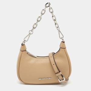 Michael Kors Beige Leather Mini Zip Cora Pochette Crossbody Bag