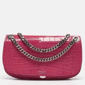 Michael Kors Fuchsia Croc Embossed Leather Christie Envelope Shoulder Bag