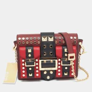 Michael Kors Red/Black Leather Medium Studded Hayden Shoulder Bag