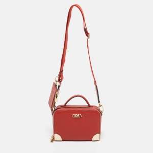 Michael Kors Burnt Orange Leather Small Estelle Trunk Bag