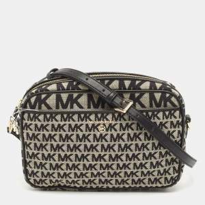 Michael Kors Black Signature Canvas Large East West Jet Set Charm Crossbody Bag