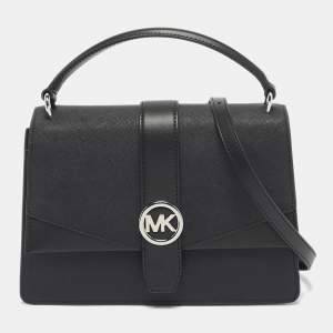 Michael Kors Black Leather Medium Greenwich Top Handle Bag