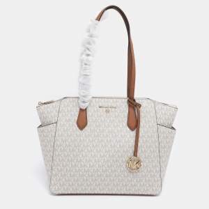 Pre Owned Michael Kors White Signature Coated Canvas Medium Marilyn Tote