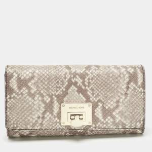 Pre Owned Michael Kors Cocoa Python Embossed Leather Carryall Wallet