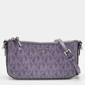 Pre Owned Michael Kors Lilac Signature Coated Canvas and Leather Jet Set Charm Crossbody Bag