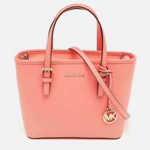 Pre Owned Michael Kors Grapefruit Leather Extra-Small Jet Set Travel Tote