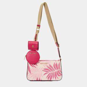 Pre Owned حقيبة كروس مايكل كورس جلد زهري بنقشة النخيل