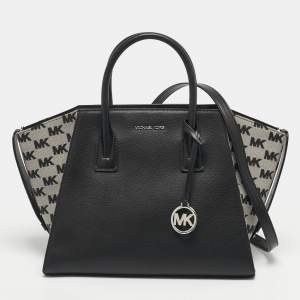Pre Owned Michael Kors Avril Large Black Canvas and Leather Tote