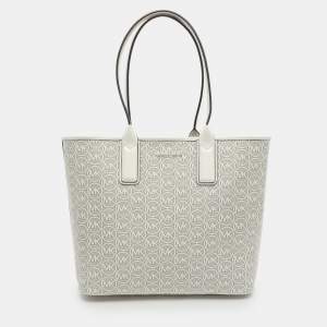 Pre Owned Michael Kors Jodie Large Optic White Coated Fabric Shopper Tote