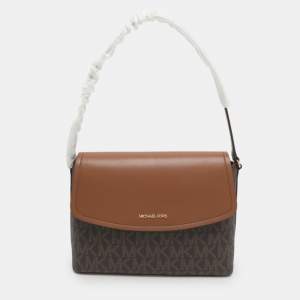 Pre Owned حقيبة كتف مايكل كورس بني م وقعة قماش مطلي وجلد إيدا