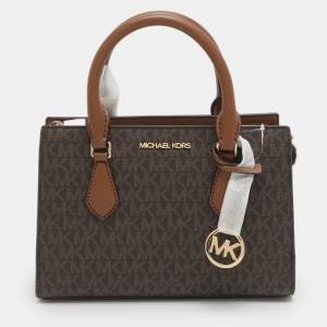 Pre Owned Michael Kors Sheila Small Brown Signautre Coated Canvas and Leather Satchel