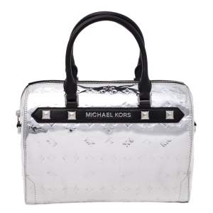 Michael Kors Metallic Silver Mirror Leather Kara Boston Bag