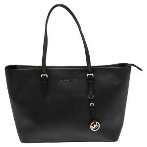 Pre Owned MICHAEL Michael Kors Black Leather Large Jet Set Tote