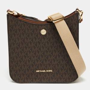 Pre Owned Michael Kors Brown Signature Coated Canvas Briley  Messenger Bag