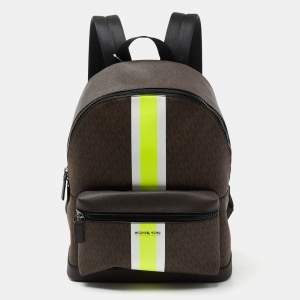 Michael Kors Brown Signature Coated Canvas Cooper Commuter Backpack