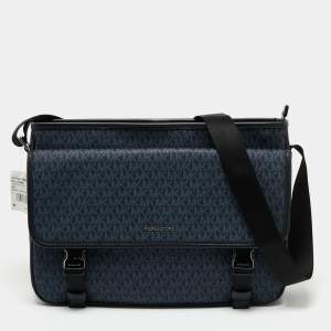 مملوكة مسبقًا Michael Kors Black/Blue Signature Coated Canvas Cooper Messenger Bag