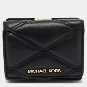 Pre Owned Michael Kors Black Leather Jet Set Travel Compact Wallet