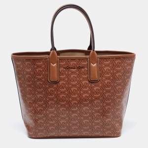 Pre Owned Michael Kors Brown Signature Coated Canvas and Leather Jodie Tote