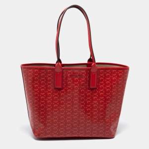 Pre Owned Michael Kors Red Signature Coated Canvas and Leather Jodie Tote