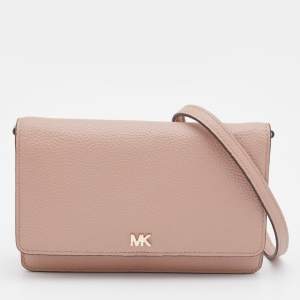 Pre Owned Michael Kors Blush Pink Leather Wallet On Strap