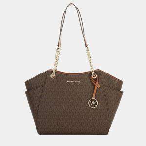 Michael Kors Brown Signature and Leather Jet Tote Bag