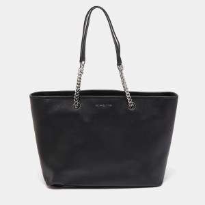 Pre Owned Michael Kors Black Leather Medium Jet Set Travel Chain Tote