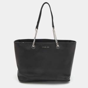 Pre Owned Michael Kors Black Leather Medium Jet Set Travel Chain Tote