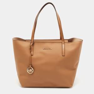 Pre Owned Michael Kors Brown Leather Large East West Hayley Tote