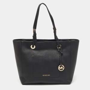 Pre Owned Michael Kors Black Leather Large East West Walsh Shopper Tote
